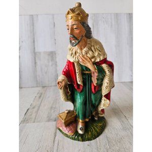 Vintage wiseman myrrh nativity fontanini? large paper mache village Xmas colorfu